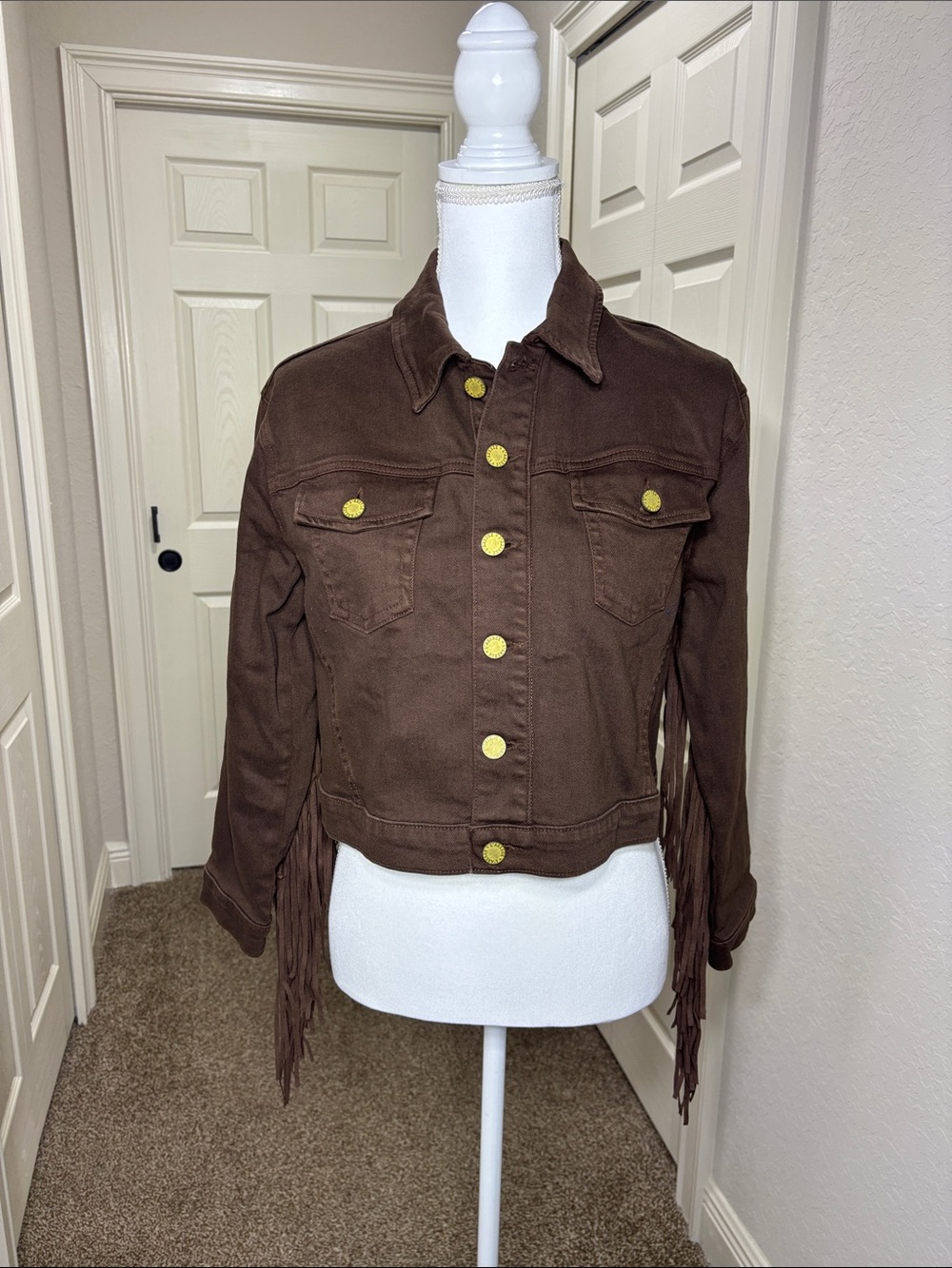 L'AGENCE Koda Brown Fringe Cropped Denim Jacket NWT Medium Women's Western - Picture 7 of 11